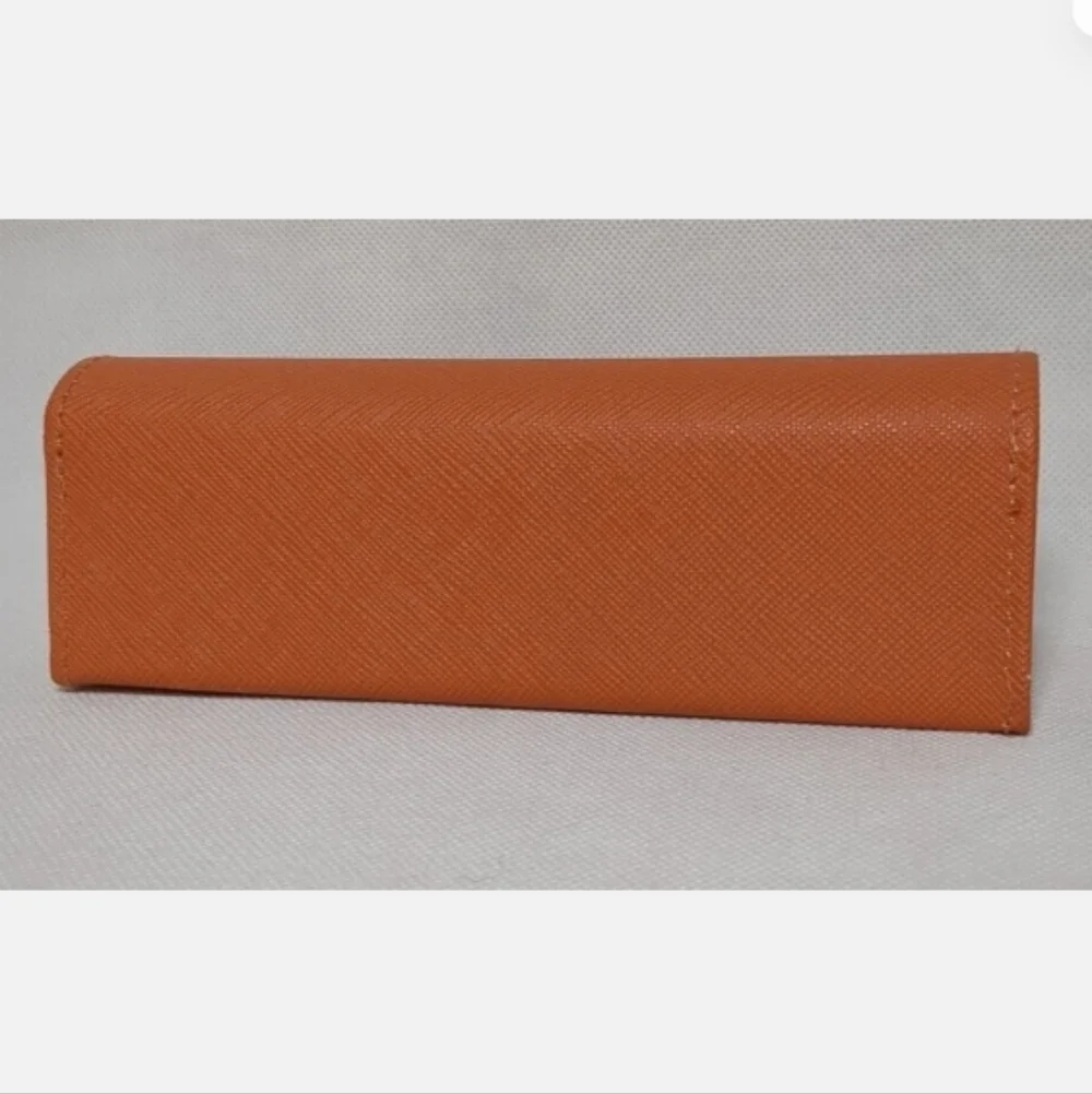 Tory Burch Gold Logo Eyeglass Leather Case- Orange